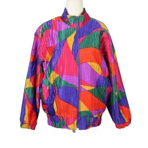 Vintage 80s/90s ADS Colorful Plisse Satin Windbreaker Jacket S